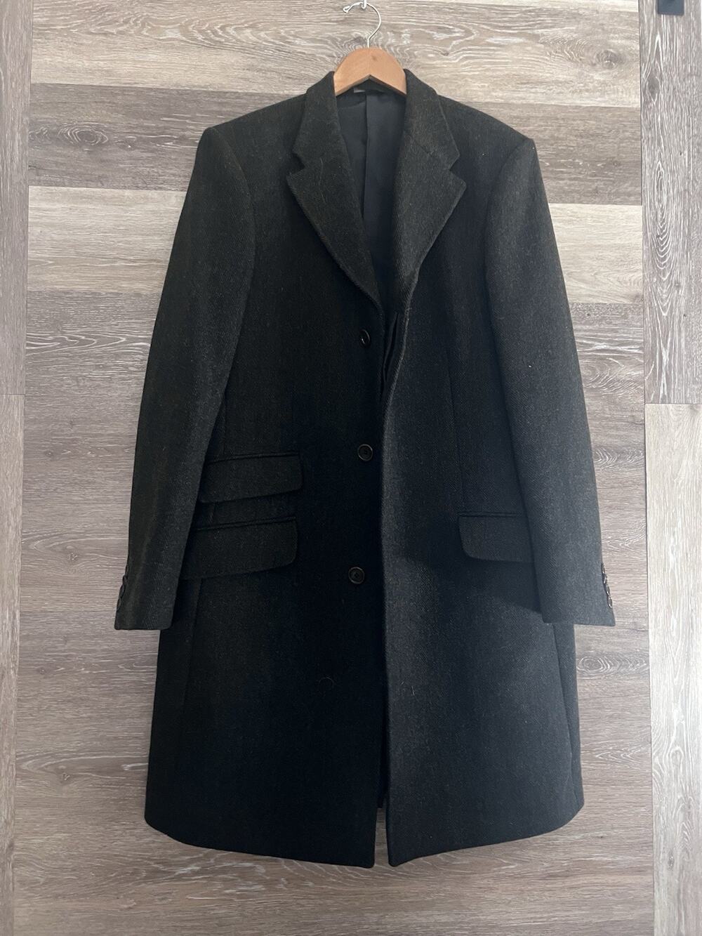 Banana Republic Parka Wool Coat Long Black Men's Large Pockets
